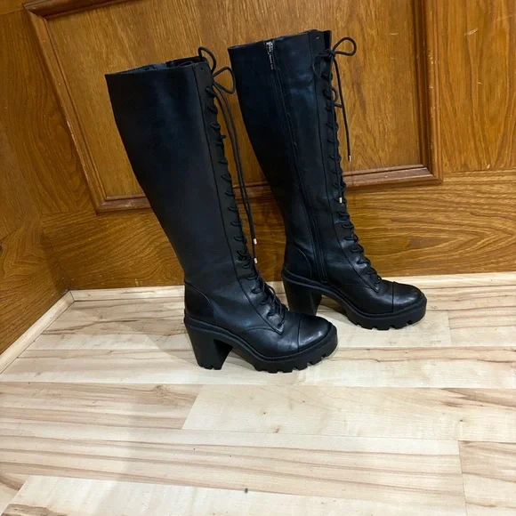 Giani Bini  TheSoukey Black Lace-Up Knee-High Lug Boots - Picture 5 of 10